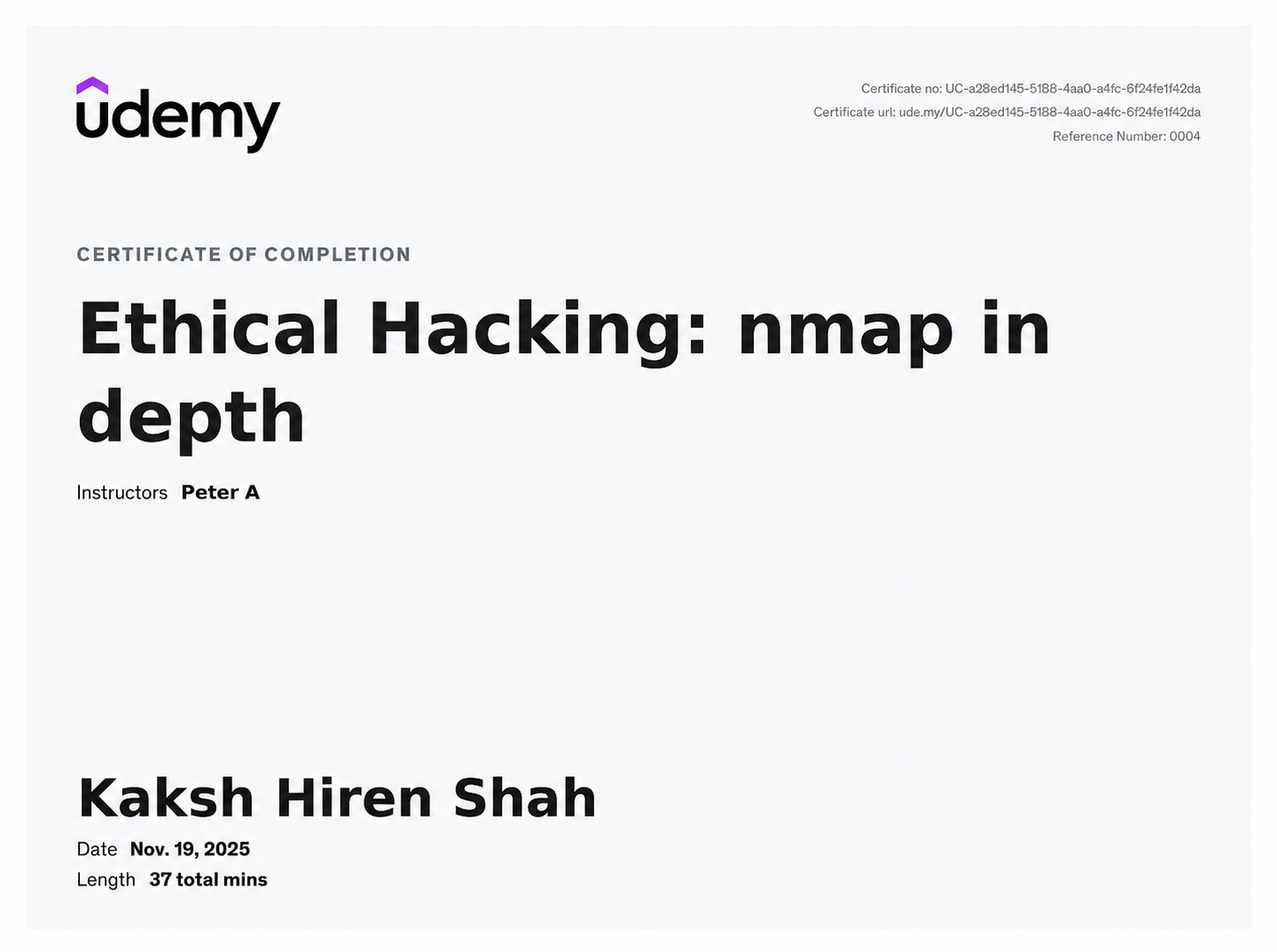 Ethical Hacking nmap Certificate